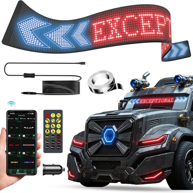 Dienspeak Ojos led para carro, 39"x4" Devil Eyes Light for Cars, Suitable for Large Pickup Trucks, Trucks, RV, and Semi-Trailers, Remote Control and APP, DIY Text Pattern Animation Programmable LED Sign - Image 1
